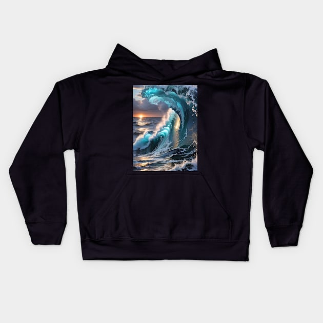 Best Vintage Surfing Waves Kids Hoodie by Cheebies